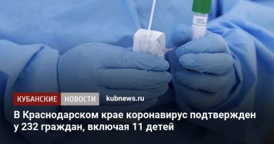 В Краснодарском крае коронавирус подтвержден у 232 граждан, включая 11 детей - kubnews.ru - Краснодарский край - Краснодар - Геленджик - Новороссийск - Анапа