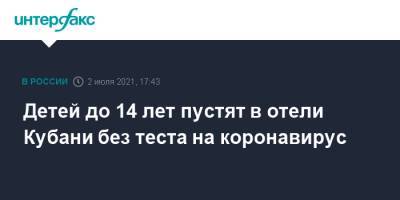 Вениамин Кондратьев - Детей до 14 лет пустят в отели Кубани без теста на коронавирус - interfax.ru - Россия - Москва - Краснодарский край