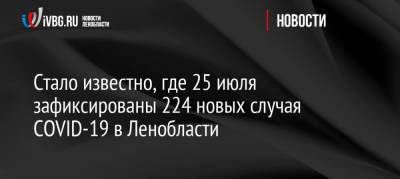 Стало известно, где 25 июля зафиксированы 224 новых случая COVID-19 в Ленобласти - ivbg.ru - Ленобласть обл. - Украина