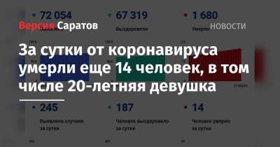 За сутки от коронавируса умерли еще 14 человек, в том числе 20-летняя девушка - nversia.ru - Саратовская обл.