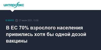 В ЕС 70% взрослого населения привились хотя бы одной дозой вакцины - interfax.ru - Москва - Евросоюз