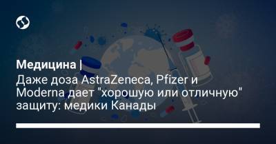 Медицина | Даже доза AstraZeneca, Pfizer и Moderna дает "хорошую или отличную" защиту: медики Канады - liga.net - Украина - Канада