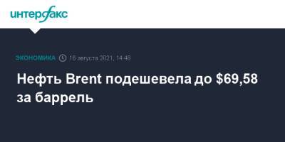 Нефть Brent подешевела $69,58 за баррель - interfax.ru - Москва - Лондон