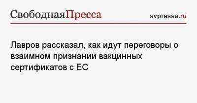 Сергей Лавров - Лавров рассказал, как идут переговоры о взаимном признании вакцинных сертификатов с ЕС - svpressa.ru - Россия - Евросоюз