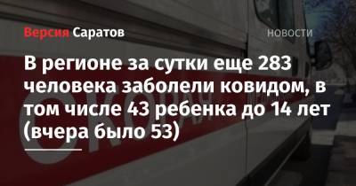 В регионе за сутки еще 283 человека заболели ковидом, в том числе 43 ребенка до 14 лет (вчера было 53) - nversia.ru - район Энгельсский - Саратов - Саратовская обл.