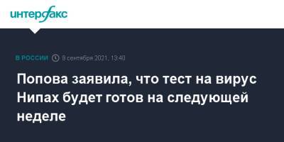 Анна Попова - Попова заявила, что тест на вирус Нипах будет готов на следующей неделе - interfax.ru - Россия - Москва - Индия